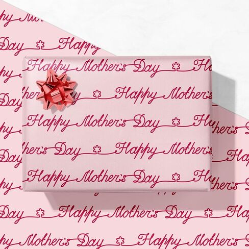 GIOLNIAY Mother's Day Wrapping Paper - Pink & Red Happy Mother's Day Design for Mom Birthday Gift Wrap - 28 x 40 Inches, 4 Folded Sheets, Easy to Store in Kuwait