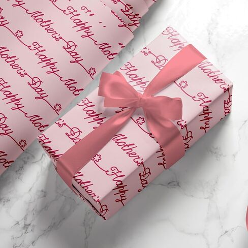 GIOLNIAY Mother's Day Wrapping Paper - Pink & Red Happy Mother's Day Design for Mom Birthday Gift Wrap - 28 x 40 Inches, 4 Folded Sheets, Easy to Store in Kuwait