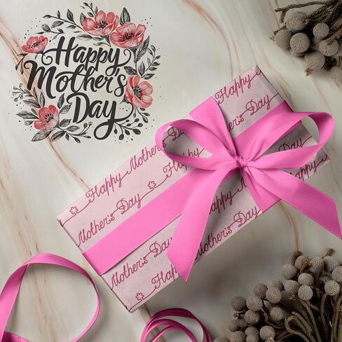 GIOLNIAY Mother's Day Wrapping Paper - Pink & Red Happy Mother's Day Design for Mom Birthday Gift Wrap - 28 x 40 Inches, 4 Folded Sheets, Easy to Store in Kuwait