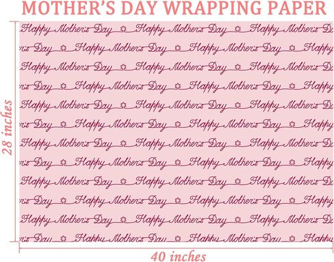 GIOLNIAY Mother's Day Wrapping Paper - Pink & Red Happy Mother's Day Design for Mom Birthday Gift Wrap - 28 x 40 Inches, 4 Folded Sheets, Easy to Store in Kuwait
