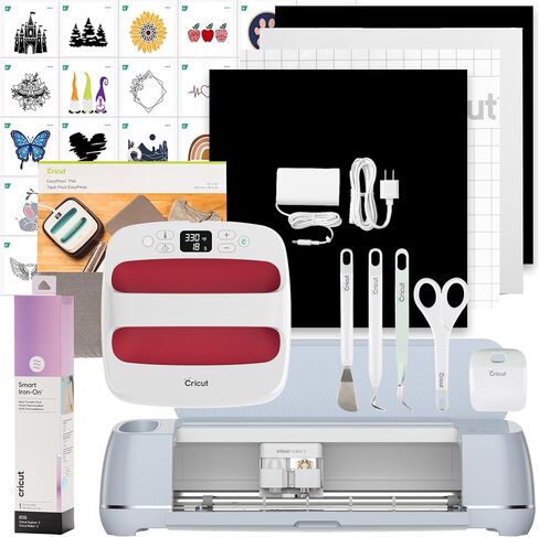 Cricut Maker 3 & Digital Content Library (30 Images) - Smart Iron-On Bundle, Includes 5-Piece Tool Set, EasyPress 2 Heat Press, EasyPress Mat, & Smart Holographic Iron On Roll (Blue) in Saudi Arabia