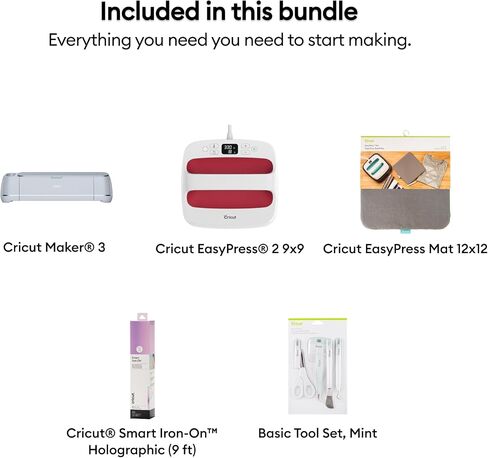 Cricut Maker 3 & Digital Content Library (30 Images) - Smart Iron-On Bundle, Includes 5-Piece Tool Set, EasyPress 2 Heat Press, EasyPress Mat, & Smart Holographic Iron On Roll (Blue) in Saudi Arabia