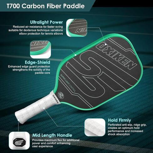 OXIKEN 16 mm Pickleball Paddles USAPA Approved T700 Carbon Fiber Surface (CFS) 8.3oz Pickle Paddle, Thermoformed High Grit & Spin, 5.5" Elongated Handle, Anti Slip Sweat Absorbing Grip with Cover Case in Saudi Arabia
