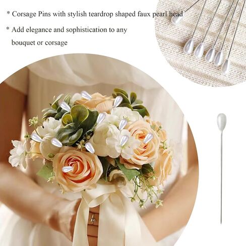 80Pcs Corsage Boutonniere Pins, Black Wedding Bouquet Pins Teardrop Pearl Corsage Pins 2.2-inch Boutonniere Flower Pin Straight Floral Pin for Wedding Bouquet Flower Decor Sewing Craft, SATONBEYI in Saudi Arabia