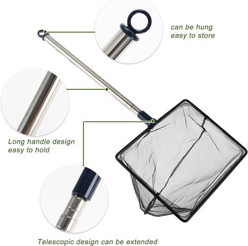 Fish Tank Net, Fine Mesh Aquarium Fish Net, Long Handle Fish Net, Stainless Steel Extendable Handle, Square Aquarium Cleaning Net for Aquarium Accessories in Kuwait
