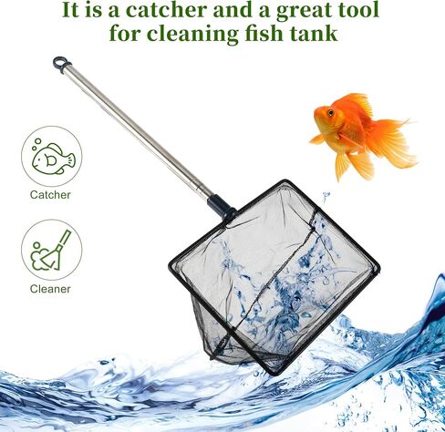 Fish Tank Net, Fine Mesh Aquarium Fish Net, Long Handle Fish Net, Stainless Steel Extendable Handle, Square Aquarium Cleaning Net for Aquarium Accessories in Kuwait