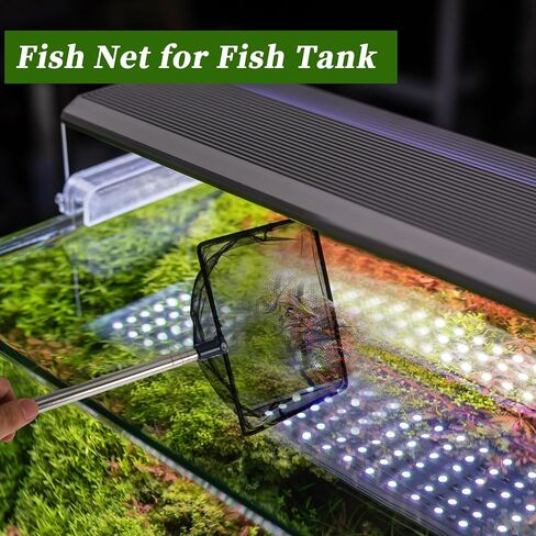 Fish Tank Net, Fine Mesh Aquarium Fish Net, Long Handle Fish Net, Stainless Steel Extendable Handle, Square Aquarium Cleaning Net for Aquarium Accessories in Kuwait