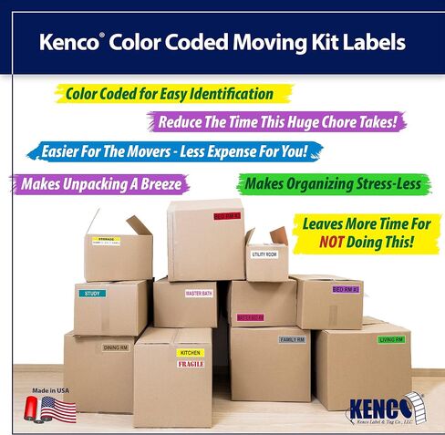 Kenco Color Coded Moving Labels - Full Box Pack - Includes Fragile Moving Supplies Packing Stickers (Room Pack) in Saudi Arabia