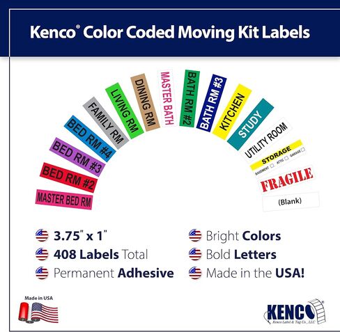 Kenco Color Coded Moving Labels - Full Box Pack - Includes Fragile Moving Supplies Packing Stickers (Room Pack) in Saudi Arabia
