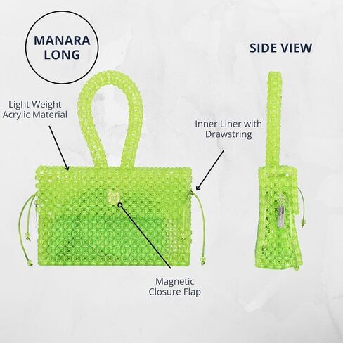 Manara Long Handmade Middle Eastern Women's Handbag/Purse - Light Weight Acrylic - Flashing Colors - Stylish (black) in Saudi Arabia