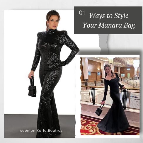 Manara Long Handmade Middle Eastern Women's Handbag/Purse - Light Weight Acrylic - Flashing Colors - Stylish (black) in Saudi Arabia