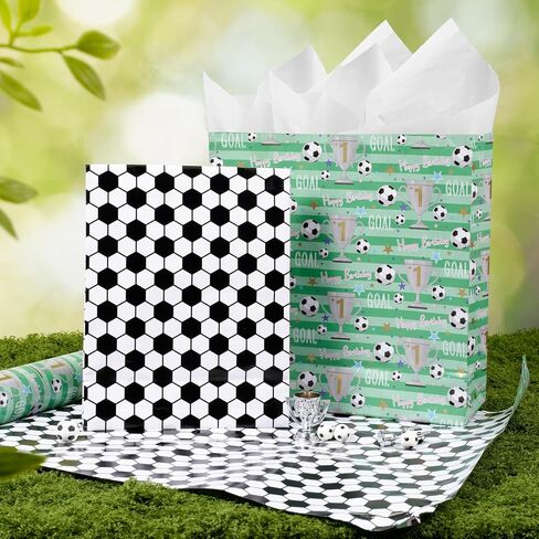BIOBROWN Reversible Soccer Wrapping Paper for Kids Boys - 17 Inch X 33 Ft - Goal & Trophies Design Sports Gift Wrap Paper for Teens Birthday Party Holiday Soccer Fans in Kuwait