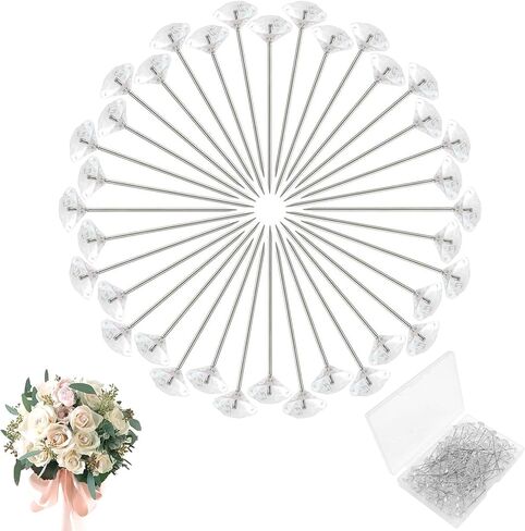 100 Pcs Corsage Bouquet Pins 1.5 Inch Corsage Boutonniere Pins Crystal Rhinestones Pin Clear Flower Pins Straight Needle for Bouquets,Wedding Bride Hair Decorations Jewelry DIY Decoration in Saudi Arabia
