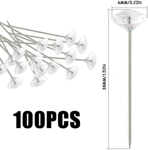 100 Pcs Corsage Bouquet Pins 1.5 Inch Corsage Boutonniere Pins Crystal Rhinestones Pin Clear Flower Pins Straight Needle for Bouquets,Wedding Bride Hair Decorations Jewelry DIY Decoration in Saudi Arabia