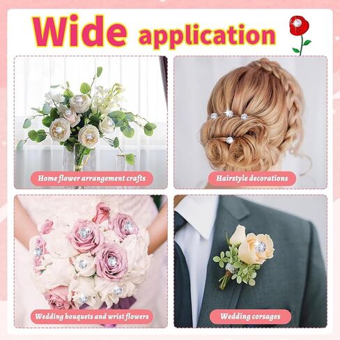 100 Pcs Corsage Bouquet Pins 1.5 Inch Corsage Boutonniere Pins Crystal Rhinestones Pin Clear Flower Pins Straight Needle for Bouquets,Wedding Bride Hair Decorations Jewelry DIY Decoration in Saudi Arabia