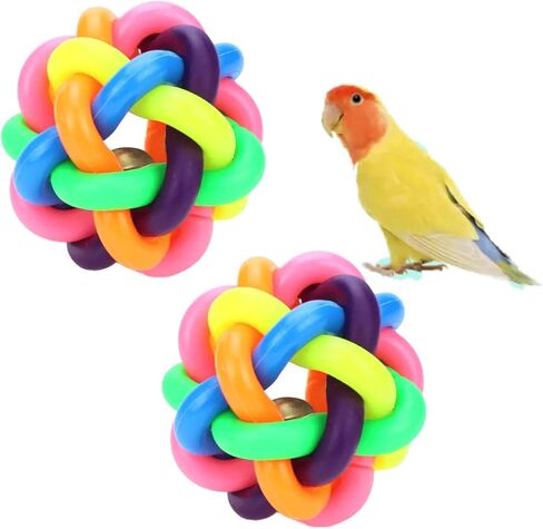 2 Pieces Parrot Colorful Bell Ball Parrot and Bird Toy Ball Bell Toy Rubber Ball for Bird Grinding Teeth Chewing Ball Beak Jingle Mynah Budgerigar (Small) in Kuwait