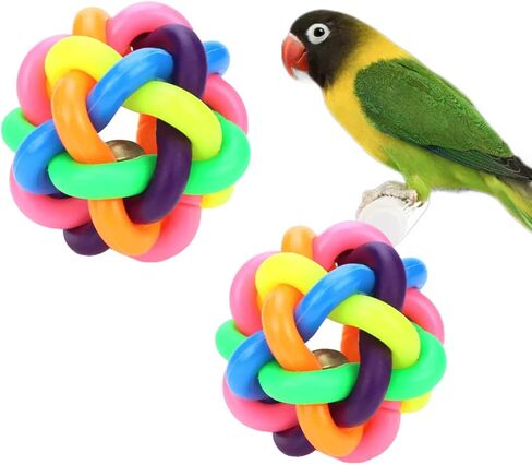 2 Pieces Parrot Colorful Bell Ball Parrot and Bird Toy Ball Bell Toy Rubber Ball for Bird Grinding Teeth Chewing Ball Beak Jingle Mynah Budgerigar (Small) in Kuwait