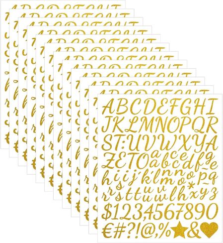 1152Pcs 12 Sheets Self Adhesive Glitter Alphabet Letter Stickers Small Alphabet Number Vinyl Letters Stickers for Scrapbooking DIY Crafts Graduation Cap Notebook Classroom Decor (Gold) in Kuwait
