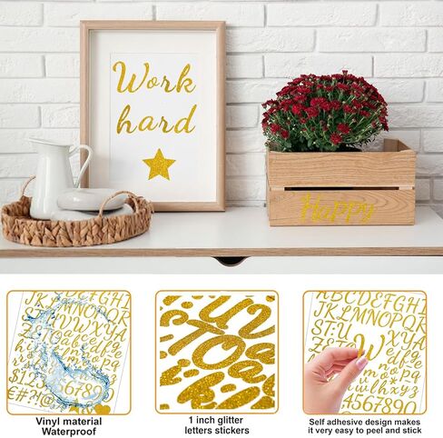 1152Pcs 12 Sheets Self Adhesive Glitter Alphabet Letter Stickers Small Alphabet Number Vinyl Letters Stickers for Scrapbooking DIY Crafts Graduation Cap Notebook Classroom Decor (Gold) in Kuwait