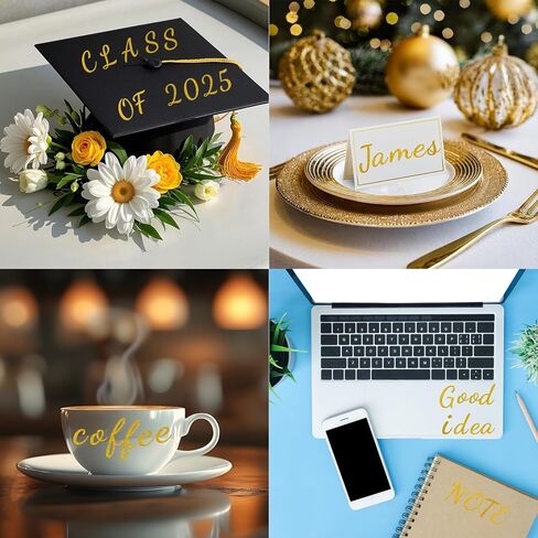 1152Pcs 12 Sheets Self Adhesive Glitter Alphabet Letter Stickers Small Alphabet Number Vinyl Letters Stickers for Scrapbooking DIY Crafts Graduation Cap Notebook Classroom Decor (Gold) in Kuwait