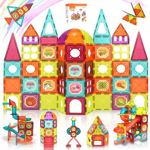 Magnetic Tiles,2.95 inch Large Magnetic Blocks Sensory Toys for Toddler 4-8,120Pcs Magnet Building Blocks Montessori Kids Toys for Ages 5-7,Construction Toys Gift for Boys Girls 3 6 9+ Year Old in Saudi Arabia