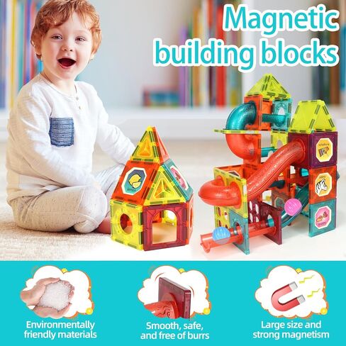 Magnetic Tiles,2.95 inch Large Magnetic Blocks Sensory Toys for Toddler 4-8,120Pcs Magnet Building Blocks Montessori Kids Toys for Ages 5-7,Construction Toys Gift for Boys Girls 3 6 9+ Year Old in Saudi Arabia