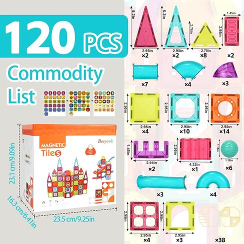 Magnetic Tiles,2.95 inch Large Magnetic Blocks Sensory Toys for Toddler 4-8,120Pcs Magnet Building Blocks Montessori Kids Toys for Ages 5-7,Construction Toys Gift for Boys Girls 3 6 9+ Year Old in Saudi Arabia