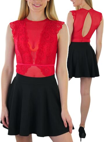 ToBeInStyle Women's Sensual Fishnet Rhinestone Bodysuit in Kuwait