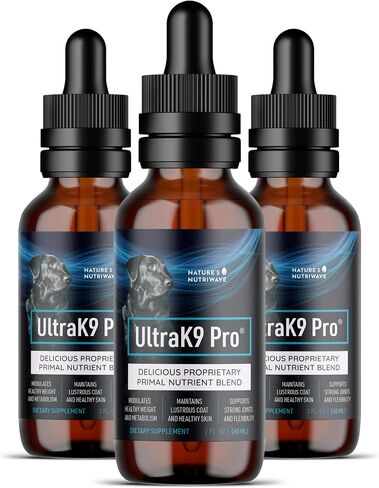Ultrak9 Pro Drops-ملحق All-in-واحد للكلاب ، مكملات الكلاب الطبيعية بنسبة 100 ٪ مع 9 مغذيات لدعم المفصل ، الهضم ، الجلد ، Coat Care | 2oz ، 60 مل ، 1 شهر العرض in Kuwait