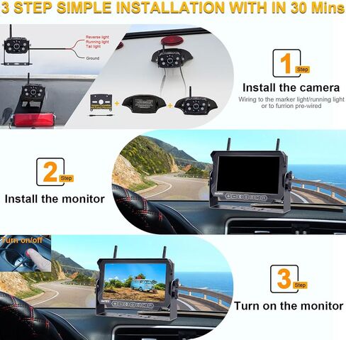 AMTIFO RV Backup Camera Wireless HD 1080P Trailer Bluetooth Rear View Cam System Touch Key 7'' DVR Monitor Split Screen 4 Channels for Truck Camper Adapter for Furrion Pre-Wired RVs A7 in Kuwait