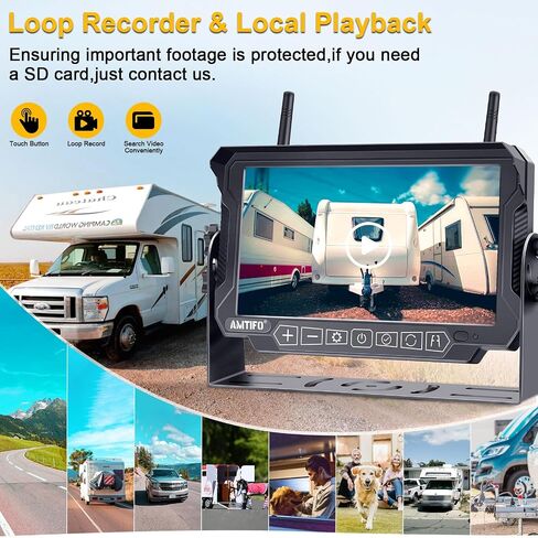 AMTIFO RV Backup Camera Wireless HD 1080P Trailer Bluetooth Rear View Cam System Touch Key 7'' DVR Monitor Split Screen 4 Channels for Truck Camper Adapter for Furrion Pre-Wired RVs A7 in Kuwait