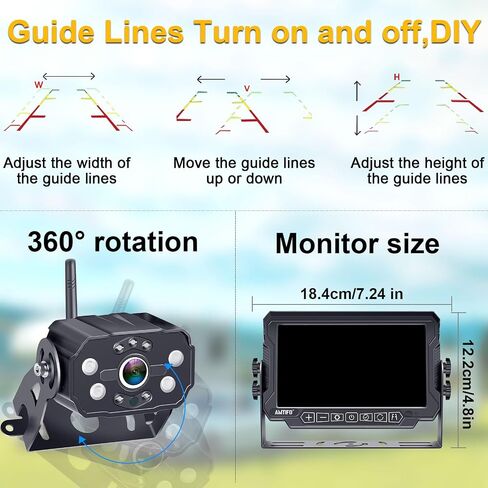AMTIFO RV Backup Camera Wireless HD 1080P Trailer Bluetooth Rear View Cam System Touch Key 7'' DVR Monitor Split Screen 4 Channels for Truck Camper Adapter for Furrion Pre-Wired RVs A7 in Kuwait