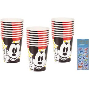 فريدة من نوعها Mickey Mouse Party Party Supplies Pack Pack تشمل 24 أكوابًا ورقًا وملصقات ديناصور واحدة