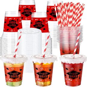 60 PCS 14 OZ CRAGUTION CUPS مع قش وبطانات من 2025 أكواب الحفلات البلاستيكية للتصرف في لوازم حفلات المدارس الجامعية (الأسود ، الذهب)
