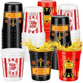 DOMENSI 24 PCS فيلم Night Cups 16oz فيلم Night Party Supplies Party Decorations Stadium Coups Coups for Movie Night Theme Party Party Gift