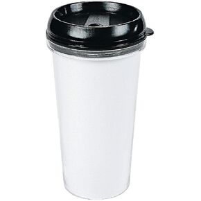 Fun Express Set of 6 Pieces DIY Travel Coffee Mugs, Holds 16 oz, BPA Free Plastic, Crafts for Kids and Gifts, Clear and Black