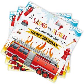 Lofaris Fire -Firefighter Fiird Party Party Nedbkins 50pcs - 6.5 × 6.5 بوصة من المناديل الشاحنة التي يمكن التخلص منها للأطفال اللوازم الحفل