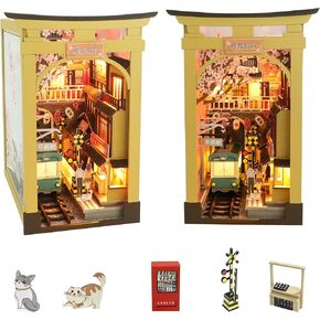 فليفر دمية DIY Book Nook Miniature Kit ، DIY Booknook Bookshelf Insert Decor ، 3D Wooden Puzzle Booknook Miniature Kit for Creative Associated Bookends (Sakura Holiday)