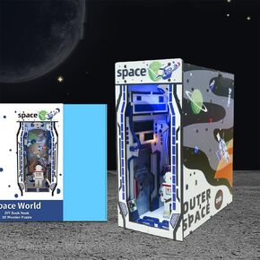 Book Nook Kit 3D Puzzle Bookend Wooden Model DIY Space Booknook ، Interstellar Book Nook Miniature Kit Decor