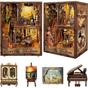 Roroom DIY Book Nook Kit ، DIY Dollhouse Bookshelf Insert Decor Alley ، 3D Wooden Puzzle with LED LED Book Nook Wood Bookend Building (SQ41)