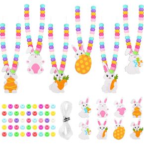 24 PCS Easter Beads Crafts Bunny Nclaces Beads Kit Spring Resident Kits for Easter Party Favors Higd Higds Decorts School Juds Decorities