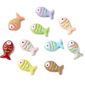 kitbeads 13pcs 13 ألوانًا مينا على شكل أسماك على شكل حبات Sean Animal Fish Fleads لمجوهرات صنع الأقراط قلادات الحرف الكبيرة