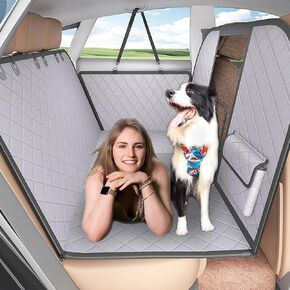 Back Seat Extender for Dogs with Escape-Proof Dog Car Barrier, Upgrated Firm Frame Dog Seat Cover for Back Seat Hard Bottom Holds 400lbs, WaterproofDog Travel Bed Backseat Cover for Car&SUV