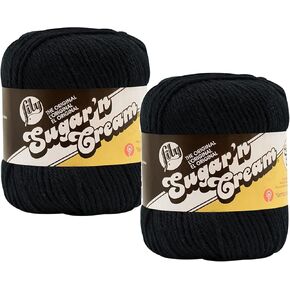 BULK BUY: Lily Sugar 'n Cream 100 ٪ yarn (2 packs) ~ solid ~ 4 oz. Skeins Super Size (Black SS #18040) 2