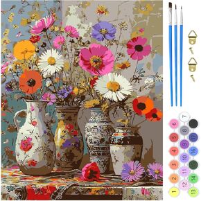 Mxjsua Flowers Paint by Number Kits for البالغين المبتدئين ، طلاء الزهور بواسطة أرقام أرقام على أدوات الطلاء البالغة من القماش.