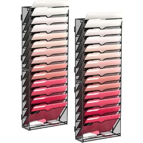 Supeasy 2 Pack 15 Tier Wall Mount File Fileter Paper Magazine Magazine Magazine Wall Piled لتجميع المكاتب المطلوبة ، الأسود