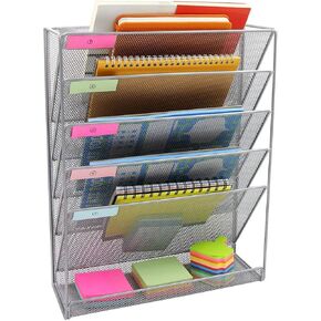 شنق الجدار ملف منظم مجلة Magazine Mailder Sorter Magazine Magazine Rack Supplies Metal Mesh Desk Organizer مع صينية مسطحة أسفل ، 6 طبقات (أسود)