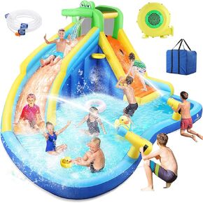 Akeydiy Bound House ، قلعة Bounce القابلة للنفخ مع منفاخ للأطفال من 3 إلى 10 ، حديقة مائية في الهواء الطلق/داخلي للمنزل الخلفي مع شريحة من الرش ، جدار التسلق ، حفرة الكرة ، منطقة القفز (146 "× 132" × 81 ")