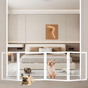 DEARBB Acrylic Clear Dog Gate 72in W x 31.5in H Wooden Freestanding Foldable Transparent Pet Gate,Step Over Fence for House Interior Stairs, Doorways, Hallways,3 Panel