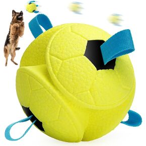 HGB Dog Ball Toys, Interactive Dog Soccer Ball with Straps for Indoor Outdoor Fetch, Tug of War, Water Pet Toys for Large Medium Dogs, 5.91 inch